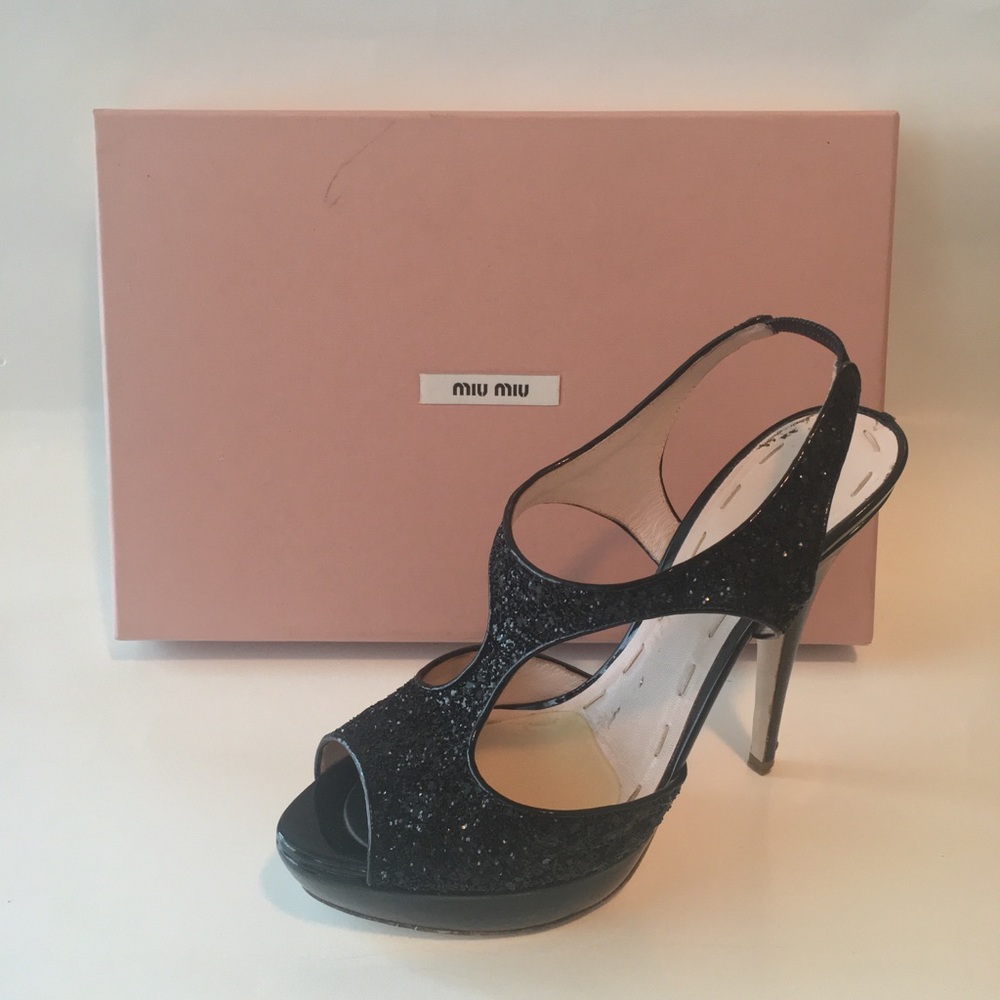 Miu miu Glitter Vernice Black 8.5 (38.5)